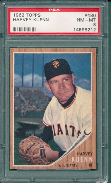 1962 Topps #480 Harvey Kuehn PSA 8