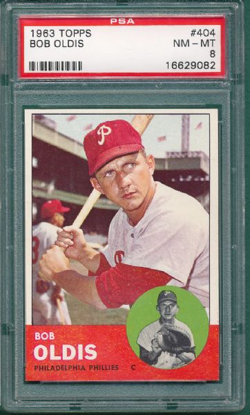 1963 Topps #404 Bob Oldis PSA 8