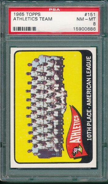 1965 Topps #151 Athletics Team Card PSA 8