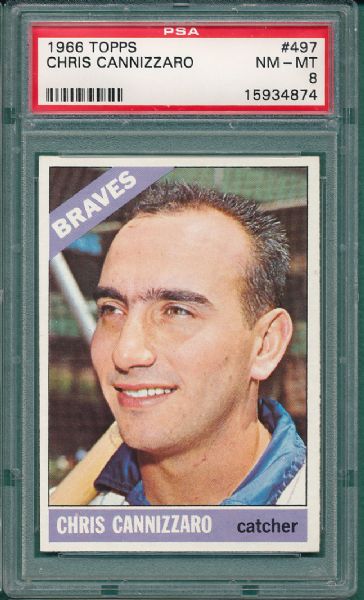 1966 Topps #497 Chris Cannizzaro PSA 8