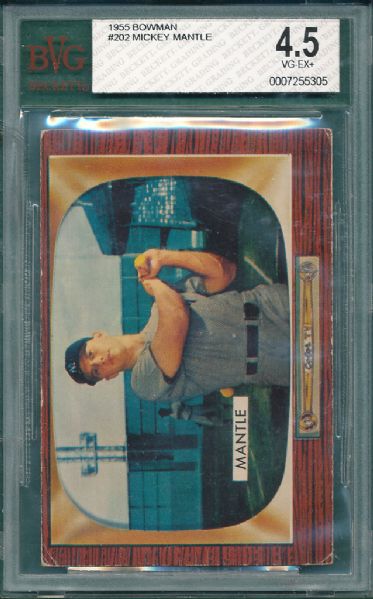 1955 Bowman #202 Mickey Mantle BVG 4.5