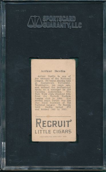 1912 T207 Arthur Devlin Recruit Cigarettes SGC 50