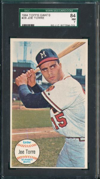 1964 Topps Giants 3 Card Lot w/Joe Torre SGC 84