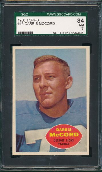 1960 Topps FB #45 McCord & #128 Schrader SGC 84