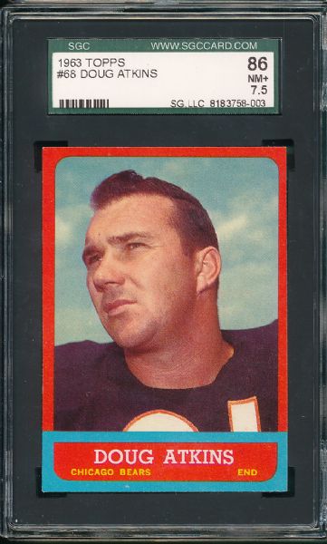 1963 Topps FB Chcago Bears 2 Card Lot Hi Grade Lot SGC 