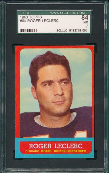 1963 Topps FB Chcago Bears 2 Card Lot Hi Grade Lot SGC 