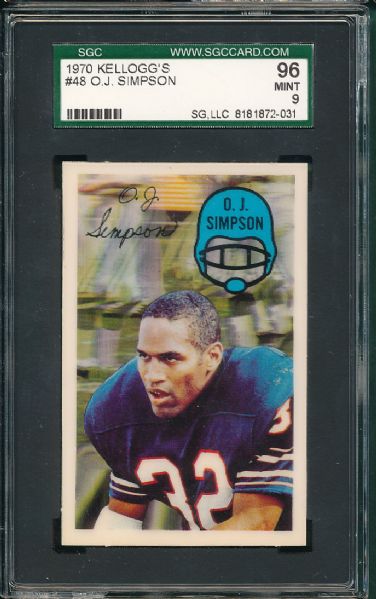 1970 Kellogg's #48 O J Simpson SGC 96 MINT