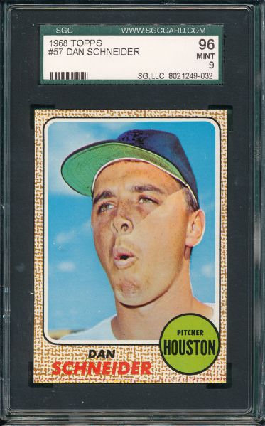 1968 Topps #57 Dan Schneider SGC 96 MINT 