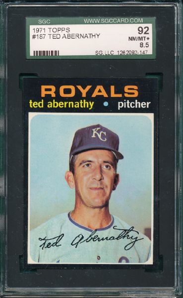 1971 Topps #187 Ted Abernathy SGC 92