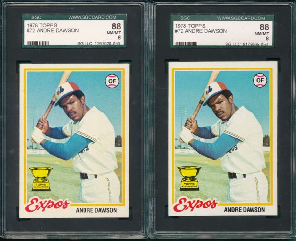 1978 Topps #72 Andre Dawson SGC 88 2 Card Lot