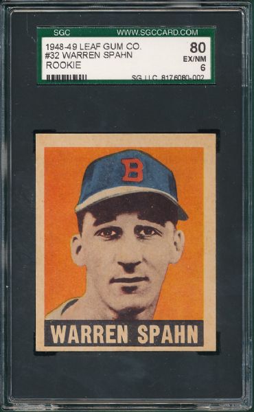 1948 Leaf #32 Warren Spahn SGC 80 *Rookie*