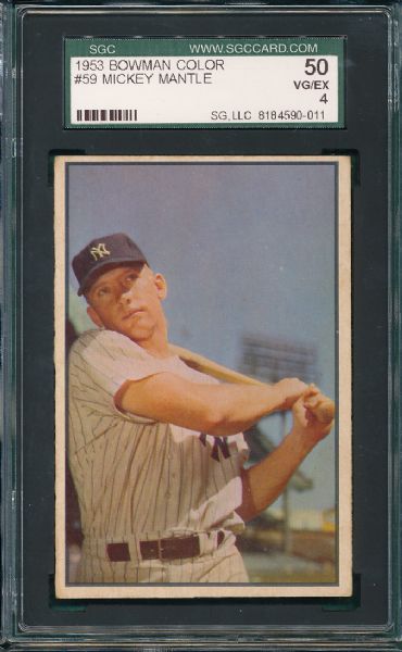 1953 Bowman Color #59 Mickey Mantle SGC 50