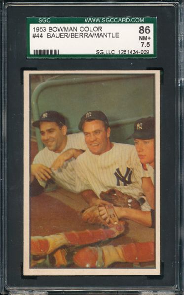 1953 Bowman Color #44 Mantle/Berra/Bauer SGC 86