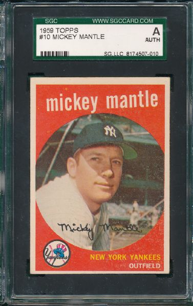 1959 Topps #10 Mickey Mantle SGC Auth