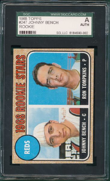 1968 Topps #247 Johnny Bench SGC Auth *Rookie*