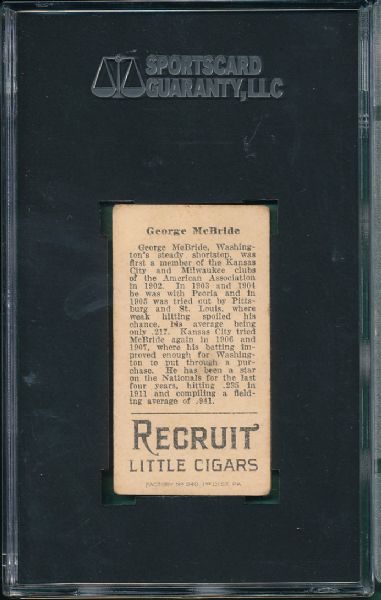 1912 T207 McBride Recruit Cigarettes SGC 40