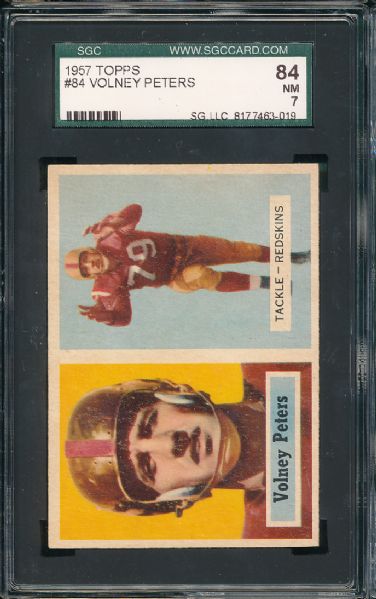 1957 Topps FB #84 Volney Peters & #134 Dick James 2 Card Lot SGC 84