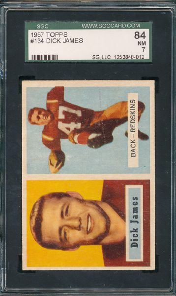 1957 Topps FB #84 Volney Peters & #134 Dick James 2 Card Lot SGC 84