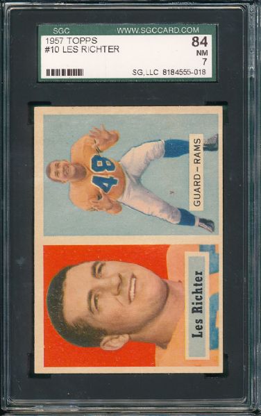 1957 Topps FB #10 Les Richter & Bill Wade 2 Card Lot SGC 84