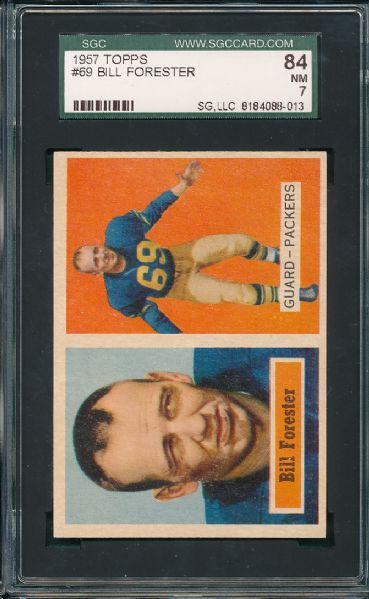 1957 Topps FB #45 Gary Knafelc & #69 Bill Forster 2 Card Lot SGC 84