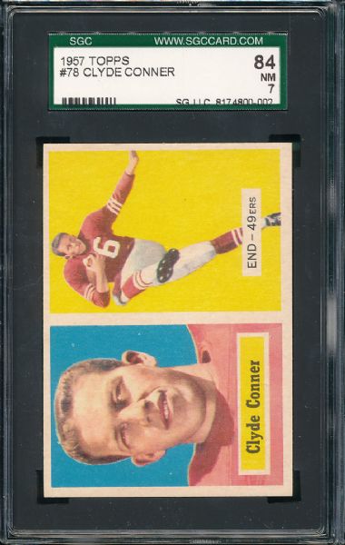 1957 Topps FB #78 Conner & #79 Caroline 2 Card Lot SGC 84