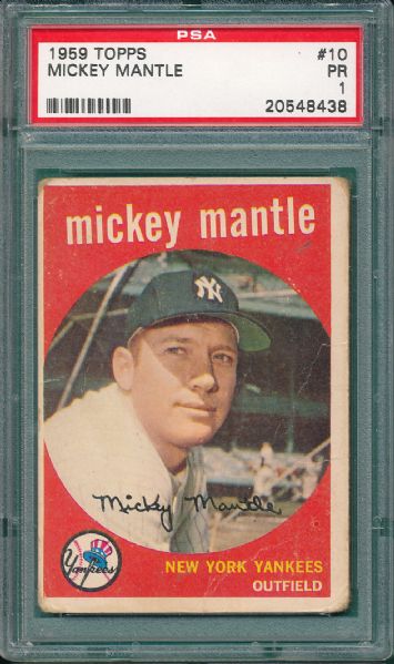 1959 Topps #10 Mickey Mantle PSA 1