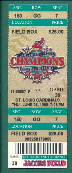 Cleveland Indians Ticket Stubs (4)