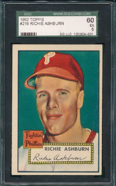 1952 Topps #216 Richie Ashburn SGC 60