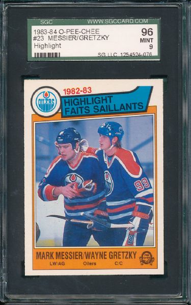 1983-84 O-Pee-Chee #23 Gretzky/Messier 2 Card Lot SGC 96 MINT 