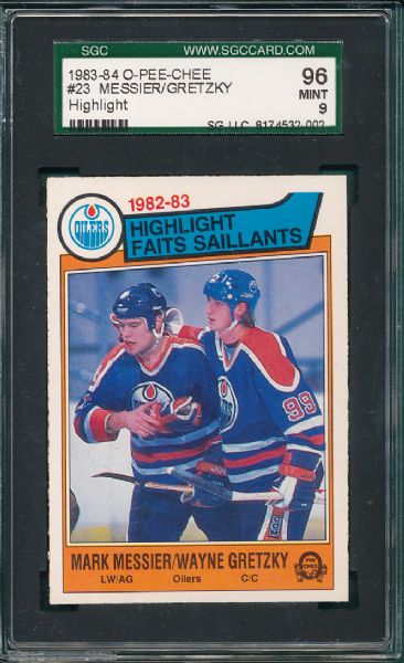 1983-84 O-Pee-Chee #23 Gretzky/Messier 2 Card Lot SGC 96 MINT 