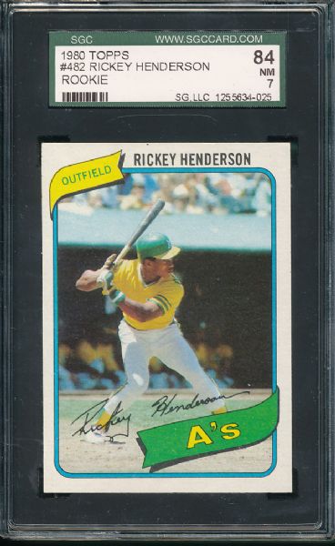 1980 Topps #482 Rickey Henderson SGC 84 *Rookie*