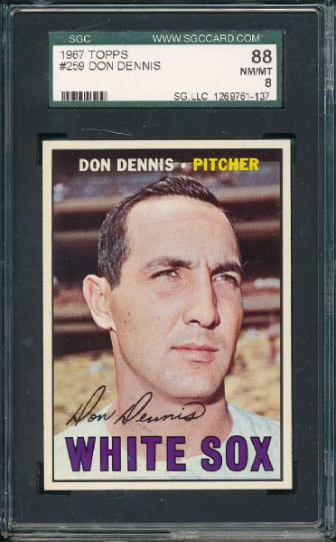 1967 Topps #259 Don Dennis & #469 Len Gabrielson 2 Card Lot SGC 88