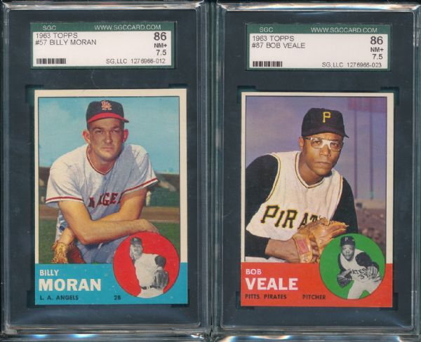 1963 Topps #57 Moran & #87 Veale SGC 86