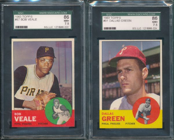 1963 Topps #87 Veale & #91 Green SGC 86