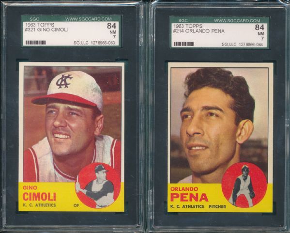 1963 Topps Kansas City Athletics 4 Card Lot SGC 84