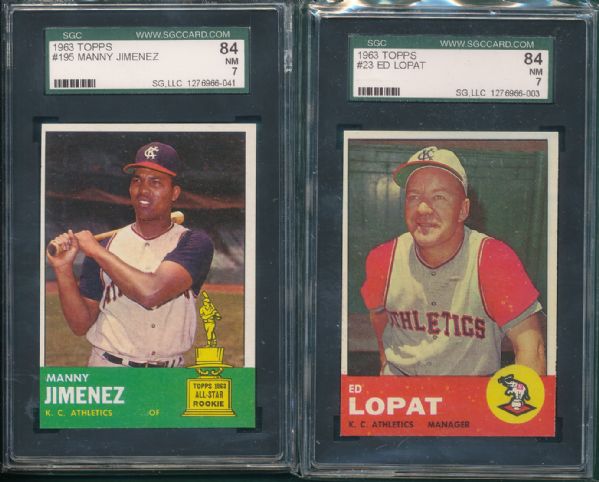 1963 Topps Kansas City Athletics 4 Card Lot SGC 84