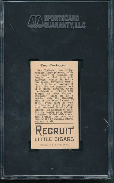 1912 T207 Tex Covington Recruit Cigarettes SGC 60