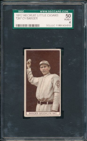 1912 T207 Cy Barger Recruit Cigarettes SGC 50