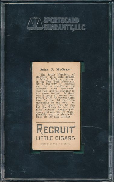 1912 T207 John McGraw Recruit Little Cigars SGC A