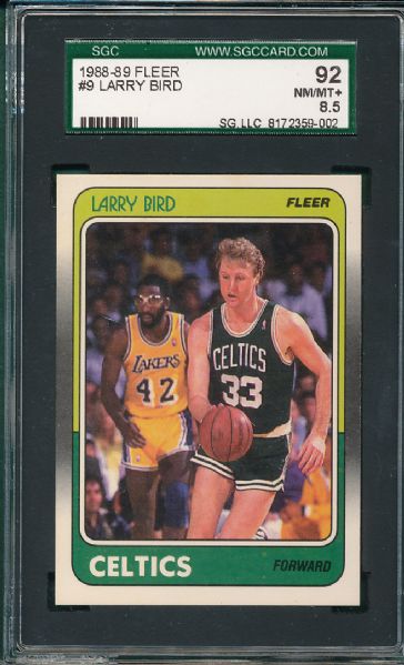 1988-89 Fleer #9 Larry Bird 2 Card Lot SGC 96 & 92