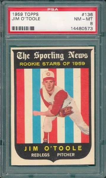 1959 Topps #136 Jim O'Toole Rookie PSA 8