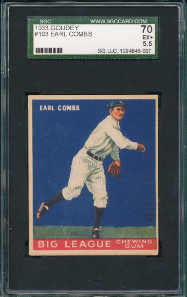 1933 Goudey #103 Earl Combs SGC 70