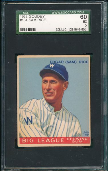 1933 Goudey #134 Sam Rice SGC 60