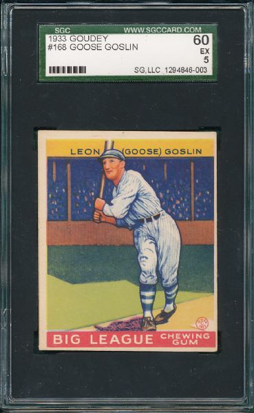 1933 Goudey #168 Goose Goslin SGC 60