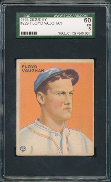 1933 Goudey #229 Floyd Arky Vaugn SGC 60