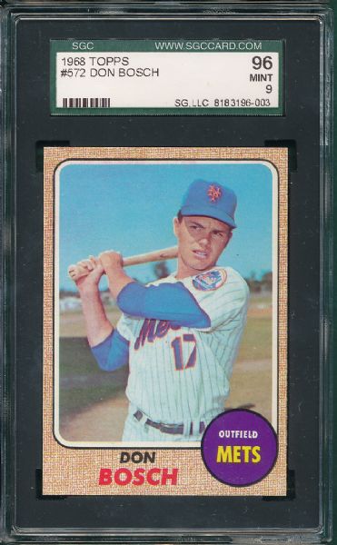 1968 Topps #572 Don Bosch & #582 Jerry Grote 2 Card Lot SGC 96 MINT