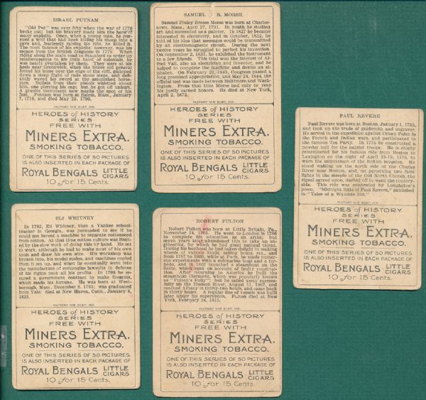 1911 T68 Miner's Extra 5 Card Lot W/Paul Revere, Heros of History