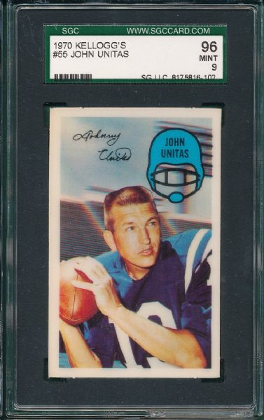 1970 Kellogg's #55 Johnny Unitas SGC 96 MINT