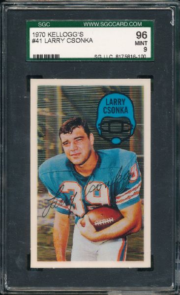 1970 Kellogg's #41 Larry Csonka SGC 96 MINT