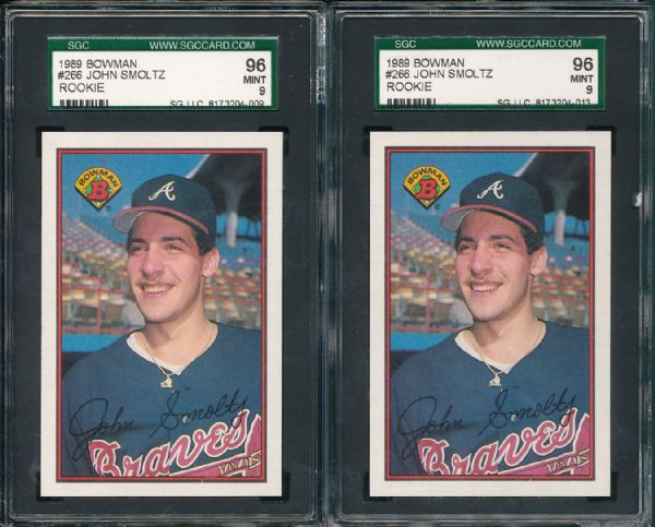 1989 Bowman #266 John Smoltz Rookie 3 Card Lot SGC 96 MINT